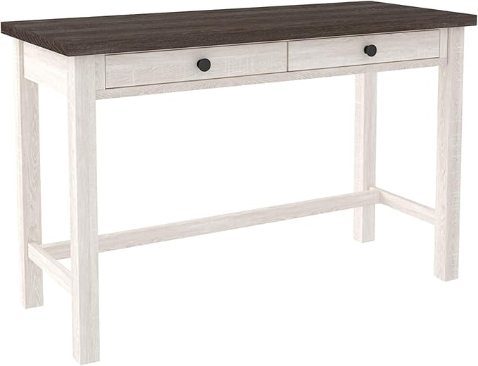 Signature Design by Ashley Dorrinson Modern Farmhouse 47" Home Office Desk with 2 Drawers, Whitewash & Dorrinson Square Modern Farmhouse End Table, Two Tone White & Brown - LeafyLoom