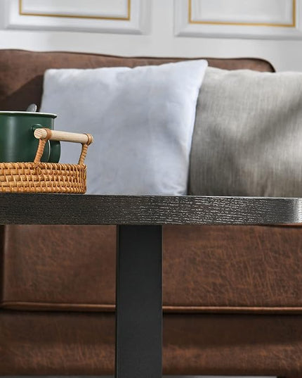 Solid Wood Oval Coffee Table with Cross Metal Legs, 47.9" Industrail Bar Cocktail Table for Living Room Kitchen Office Sofa Table Bristro Table for Cafe/Bar Black 1831BK - LeafyLoom