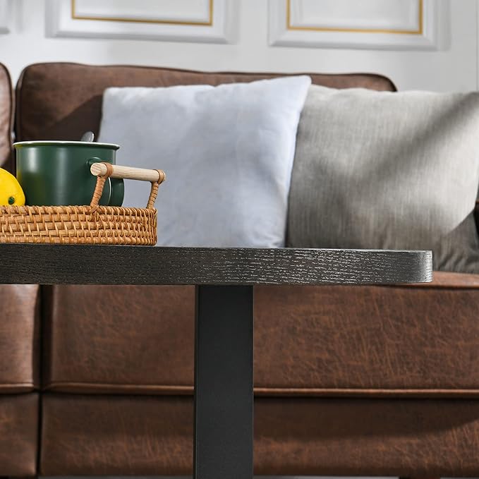 Solid Wood Oval Coffee Table with Cross Metal Legs, 47.9" Industrail Bar Cocktail Table for Living Room Kitchen Office Sofa Table Bristro Table for Cafe/Bar Black 1831BK - LeafyLoom