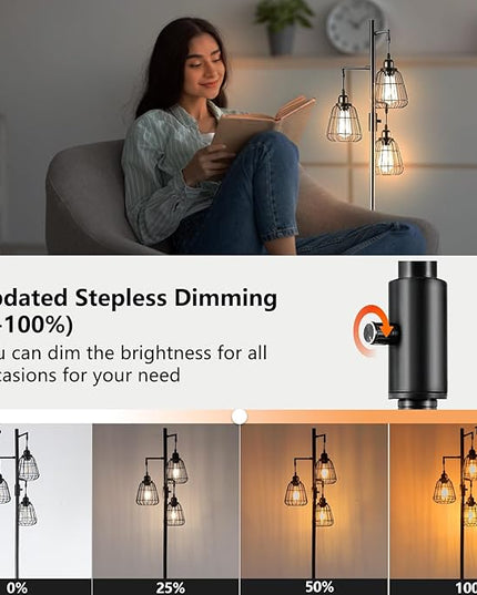 9MMML 68” Living Room Floor Lamp, Industrial Farmhouse 3 Teardrop Cage Standing Lamp,Black Tall Floor Lamp for Bedroom Office, 3 LED Edison Bulbs Included - LeafyLoom