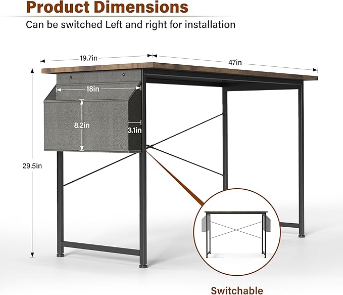YSSOA Computer Desk Home Office Work Study Writing Modern Simple Table with Headphone Hooks, 47 Inch, Deep Brown - LeafyLoom
