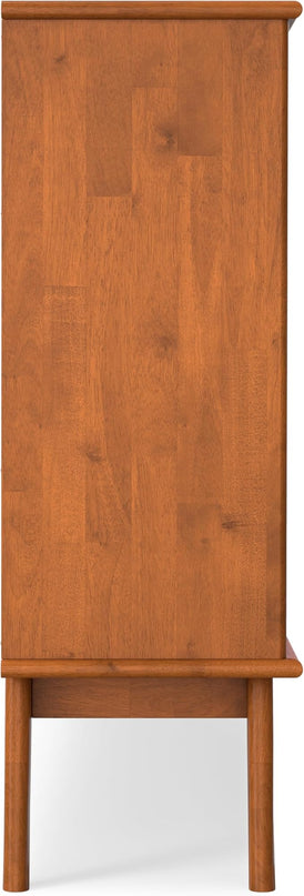 SIMPLIHOME Draper SOLID HARDWOOD 57 inch Wide Mid Century Modern 8 Cube Storage Sofa Table in Teak Brown for The Living Room, Study Room and Office - LeafyLoom