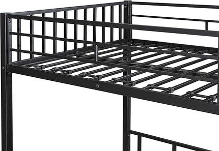 Metal Triple Twin Bunk Bed,Can Be Separated into 3 Twin Beds,Sturdy-Metal,Noise Reduced,Bunk-Bed for Three,Safety Guardrail,CPC Certified,No Box Spring Needed,Black - LeafyLoom