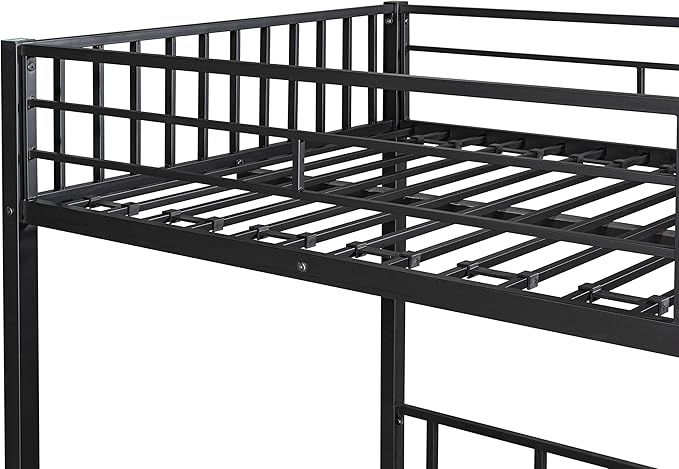 Metal Triple Twin Bunk Bed,Can Be Separated into 3 Twin Beds,Sturdy-Metal,Noise Reduced,Bunk-Bed for Three,Safety Guardrail,CPC Certified,No Box Spring Needed,Black - LeafyLoom