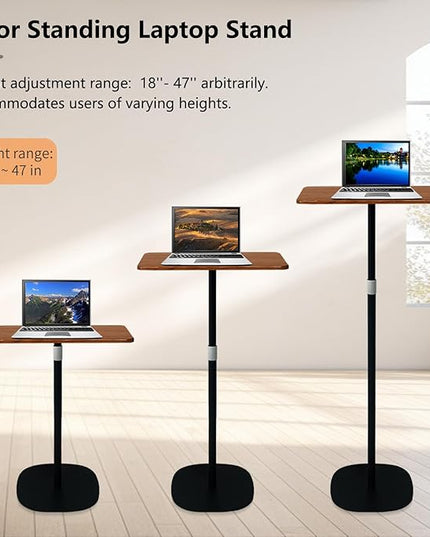 Portable Laptop Floor Stand, Bedside/Sofa Table with Height Adjustable 18''~47'', Stylish Movable Workstation Floor Standing Desk for Office, Meeting Room, living room Easy Assembly, Black - LeafyLoom