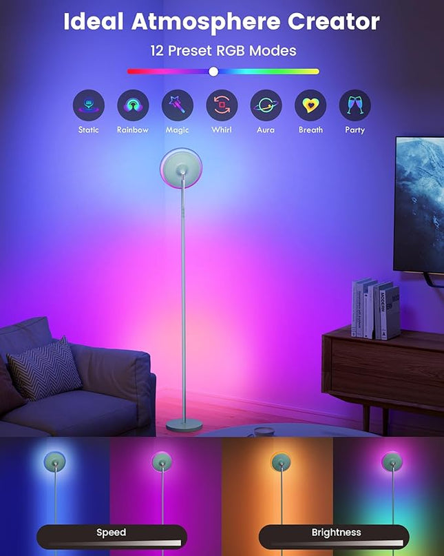 Floor Lamp, 42W 3700LM Modern Torchiere Sky LED Lamps, Super Bright Tall Standing Pole Light with Remote, 5 Color Temperature, Memory Function&Touch Control for Living Room Bedroom Office, Mint Green - LeafyLoom