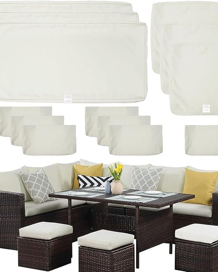 ClawsCover 13Pack Outdoor Seat and Back Cushions Replacement Covers Fit for 7Pieces Wicker Rattan Patio Furniture Set Sectional Couch with Dining Table and Ottoman,Cream-Include Cover Only - LeafyLoom