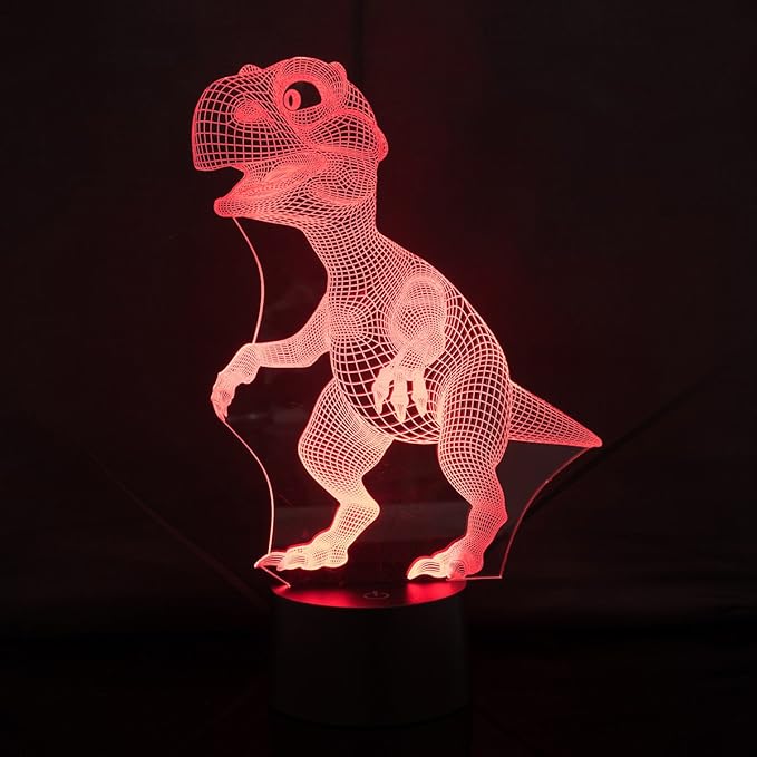 Night Lights for Kids Dinosaur 3D Night Light Lamp Wiscky 7 LED Colors Changing Touch Table Desk Lamps Decorative Lighting Pretty Cool Toys Gifts Birthday Holiday Xmas for Baby Nursery Toddler Friends - LeafyLoom