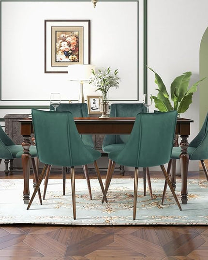 FurnitureR Dining Chairs Set of 2, Mid Century Side Chairs Large & Super Soft Velvet Seat Back Metal Legs for Kitchen, Dining Room, Bedroom, Living Room, Green - LeafyLoom