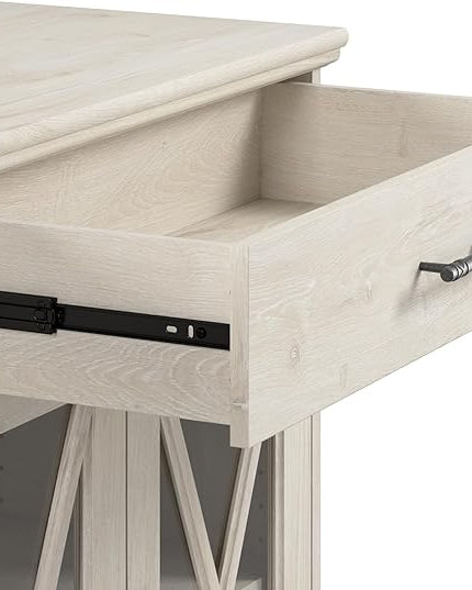 Bush Furniture Lennox Farmhouse Stand for 75 Inch TV | Living Room Entertainment Center with Storage, 60W, Linen White Oak - LeafyLoom