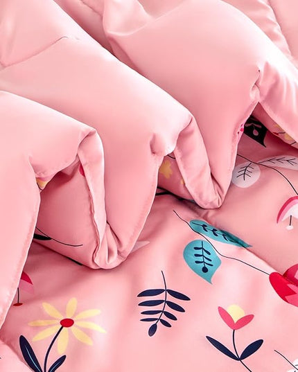 SLEEP ZONE Kids Bedding Twin Comforter Set - Cute Printed for Boys, Girls, Teens, Super Soft, Fade Resistant (Pink Flower, Twin) - LeafyLoom