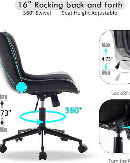YOUNIKE Office Chair Swivel Desk Chair Upholstered Faux Leather Height Adjustable with Wheels Computer Task Chair Modern Rolling Armless Back, Black, Loads 300 lbs - LeafyLoom