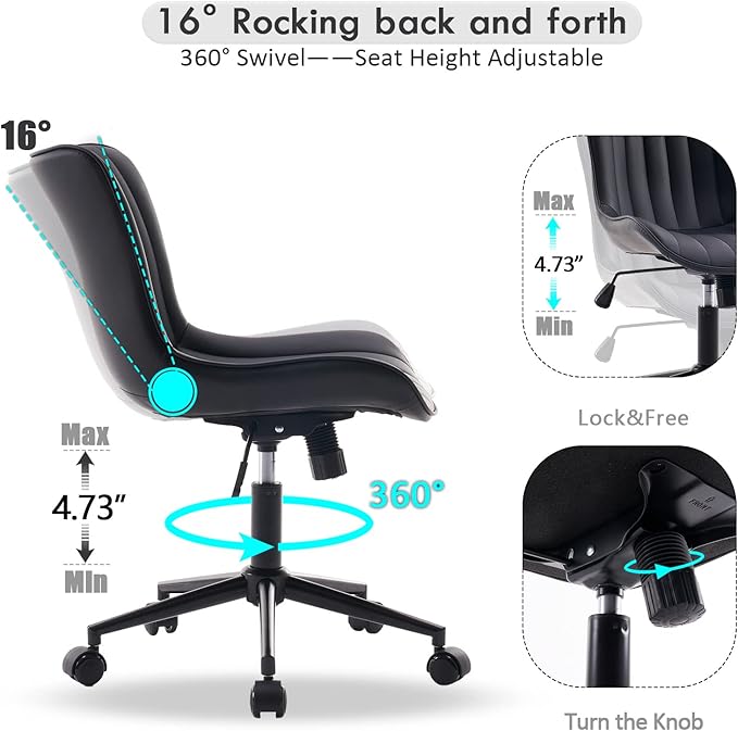 YOUNIKE Office Chair Swivel Desk Chair Upholstered Faux Leather Height Adjustable with Wheels Computer Task Chair Modern Rolling Armless Back, Black, Loads 300 lbs - LeafyLoom
