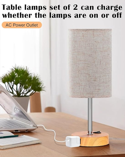ZJOJO Table Lamp Bedside Lamps for Bedroom, Bedside Lamps Set of 2 with 3 Way Dimmable Using Rocker Switch Nightstand Lamp Night Lamp with AC Outlets for Living Room/Reading Room - LeafyLoom