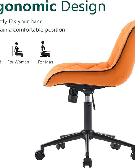 YOUNUOKE Office Chair Desk Chair with Wheels, Thick Upholstery Armless Computer Chair, Small Cute Office Chair Faux Leather Swivel Desk Chairs, Bedroom Side Chair Task Chairs, Orange - LeafyLoom