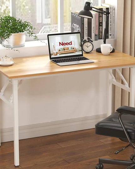 Need Office Computer Desk - 47.2L Sturdy and Heavy Duty Folding Laptop Table,Writing Table/Home Office Desk/Sewing Table,No Assembly Required,Teak&White AC5BW-120-ND - LeafyLoom