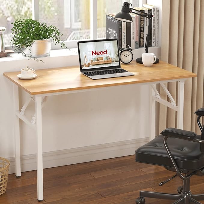 Need Office Computer Desk - 47.2L Sturdy and Heavy Duty Folding Laptop Table,Writing Table/Home Office Desk/Sewing Table,No Assembly Required,Teak&White AC5BW-120-ND - LeafyLoom