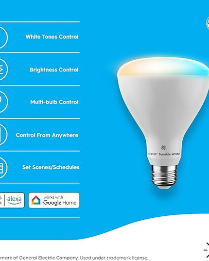 GE CYNC Smart LED Light Bulbs, Tunable White, Bluetooth and Wi-Fi, Works with Alexa and Google, BR30 Indoor Floodlights (2 Pack) CYNCSmartHome