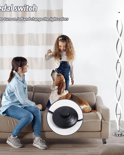 ADISUN 31W Modern Floor Lamp, LED Spiral Floor Lamp for Living Room, 3-Color Dimmable Standing Floor Lamp with Remote Control, 58" Tall Floor Lamp for Living Room Bedroom Office Dining Room (Silver) - LeafyLoom