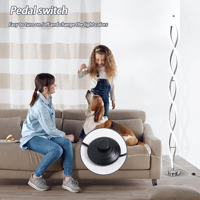 ADISUN 31W Modern Floor Lamp, LED Spiral Floor Lamp for Living Room, 3-Color Dimmable Standing Floor Lamp with Remote Control, 58" Tall Floor Lamp for Living Room Bedroom Office Dining Room (Silver) - LeafyLoom