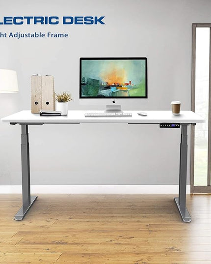 AIMEZO Standing Desk Frame, Dual Motor Electric Height Adjustable Sit Stand Desk Frame with 4 Memory Preset Button, USB Charging Port for Home Office (3 Tier Legs, Gray) - LeafyLoom