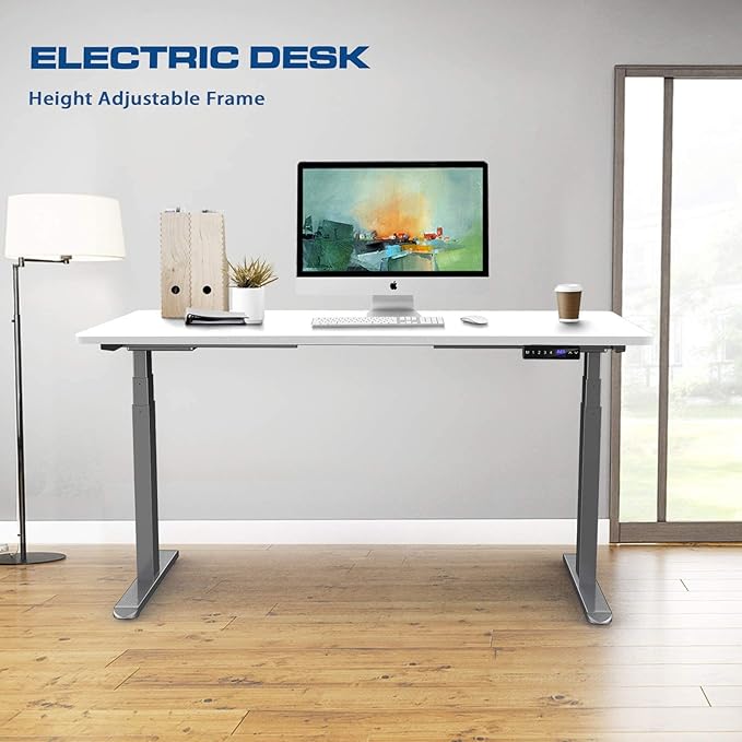 AIMEZO Standing Desk Frame, Dual Motor Electric Height Adjustable Sit Stand Desk Frame with 4 Memory Preset Button, USB Charging Port for Home Office (3 Tier Legs, Gray) - LeafyLoom