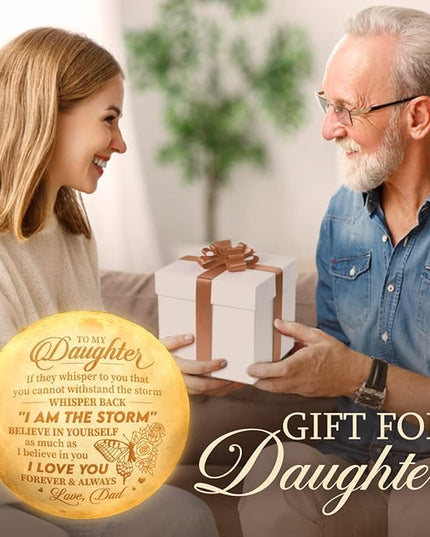 Fathers Day, Birthday Day Gifts For Daughter from Dad, Birthday Decorations Indoor, Anniversary, Mothers Day Gifts For Daughter From Dad, Father Daughter Gifts For Her, Engraved Moon Lamp Night Light - LeafyLoom
