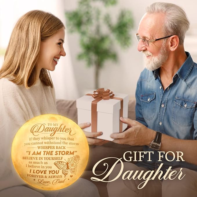 Fathers Day, Birthday Day Gifts For Daughter from Dad, Birthday Decorations Indoor, Anniversary, Mothers Day Gifts For Daughter From Dad, Father Daughter Gifts For Her, Engraved Moon Lamp Night Light - LeafyLoom