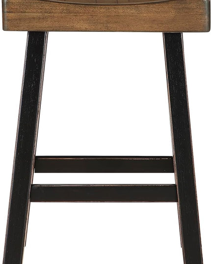 Lexicon Saddle Bar Stools Set of 2 Barstools with Footrest, Armless Dining Chairs for Kitchen Island, Breakfast Nook, Living Room, Counter Height, Black/Brown - LeafyLoom