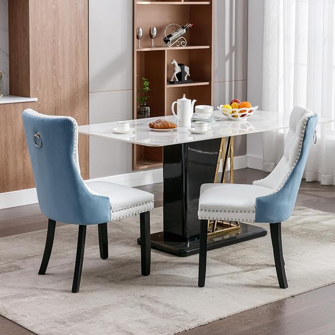 NicBex Haerin-SD-00106-LWJ Dining Chairs, 25.5"x19.7"x37.5", White and Blue - LeafyLoom