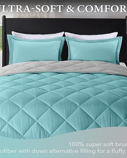 downluxe Twin Comforter Set - Turquoise and Grey Twin Comforter, Soft Bedding Sets for All Seasons -2 Pieces - 1 Comforter (66"x92") and 1 Pillow Sham(20"x26") - LeafyLoom