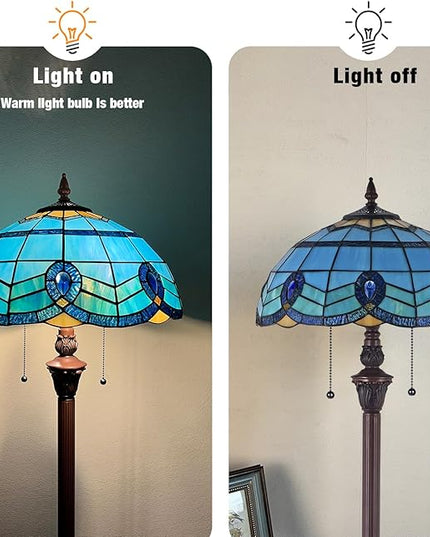 Capulina Tiffany Floor Lamp 2-Light 16X16X63 Inches Blue Sky Style Stained Glass Standing Reading Light for Living Room Bedroom Home Office - LeafyLoom