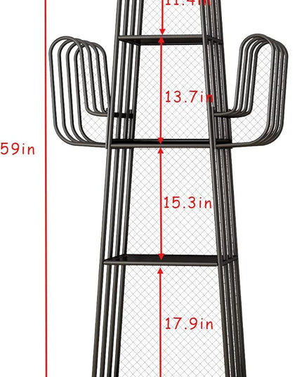 DOORXIF 4-Tier Industrial Bookshelf Freestanding, Cactus Bookcase Storage Organizer Closet Corner Metal Display Cabinet, Corner Black Bookshelf for Small Spaces, Industrial Bookcase for Bedroom Office - LeafyLoom