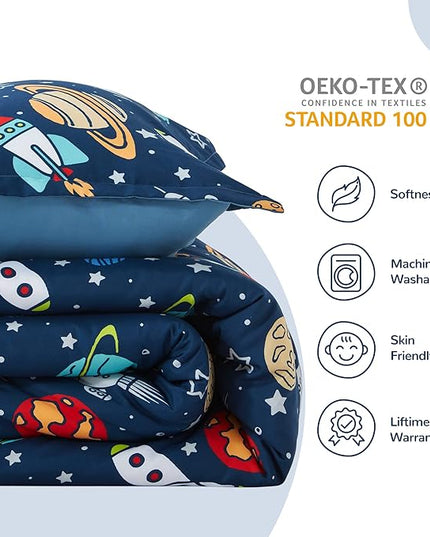 SLEEP ZONE Kids Bedding Twin Comforter Set - Super Soft & Cute Printed 2-Piece Comforter Set All Seasons for Boys, Girls, Fade Resistant, Machine Washable, Rocket Galaxy - LeafyLoom