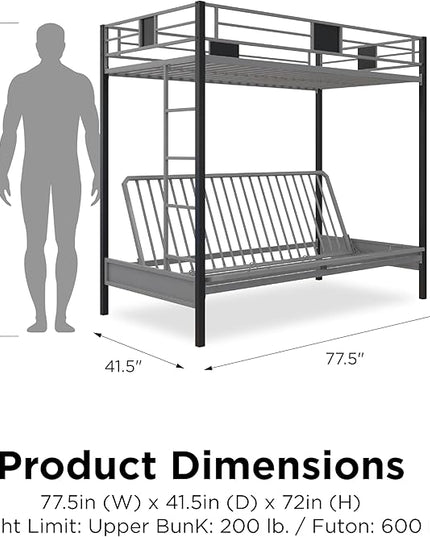 DHP Silver Screen Metal Bunk Bed with Ladder, Black, Twin - LeafyLoom