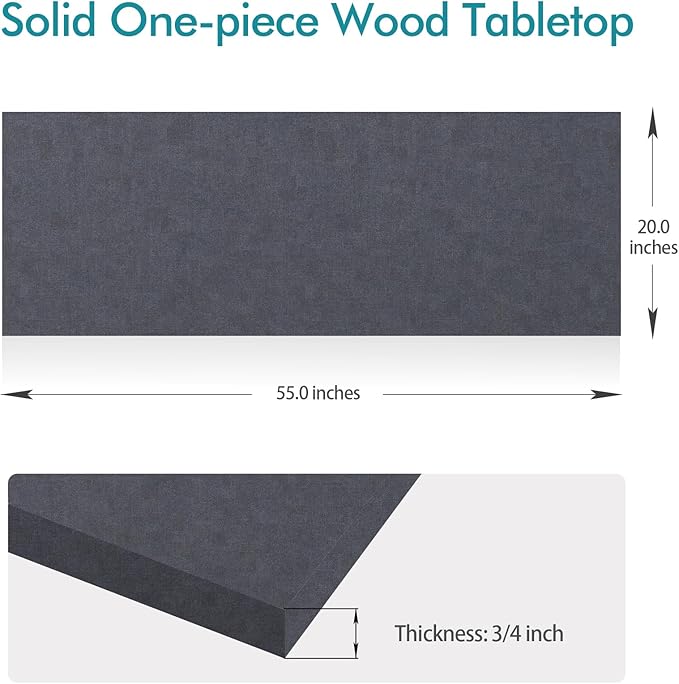 Kaboon Universal Tabletop 55"x20", Solid One-Piece Melamine Table Top, Double Desk L-Desk DIY, Home and Office, Greylish Blue - LeafyLoom