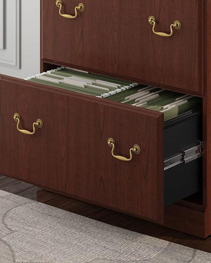 Bush Saratoga Lateral File Cabinet, Harvest Cherry (EX45654-03) - LeafyLoom