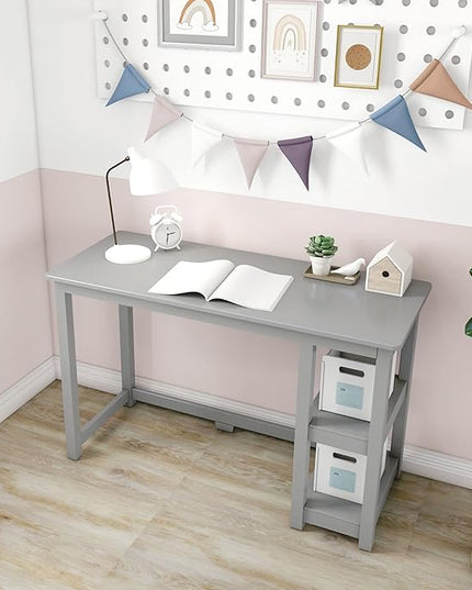 Max & Lily Solid Wood Desk With Shelves, 47 Inches, Grey - LeafyLoom