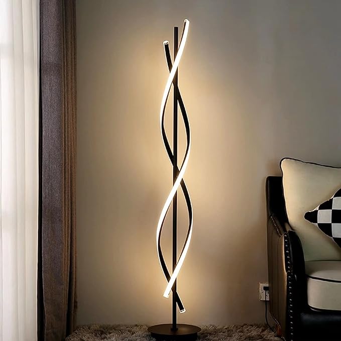 JUTIFAN LED Spiral Floor Lamps for Living Room with Remote, 35W Dimmable Standing Lamp for Living Room, 53" LED Modern Corner Floor Lamp, 3 Color Adjustable Corner Modern Reading lamp for Bedroom - LeafyLoom
