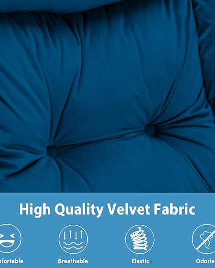 Lazy Chair with Folding Ottoman, Accent Chair Velvet Upholstered with Metal Structure and Non-Slip Pads, Sofa Armchair with Footrest and Side Storage Bag for Dorm, Room, Office, Blue - LeafyLoom