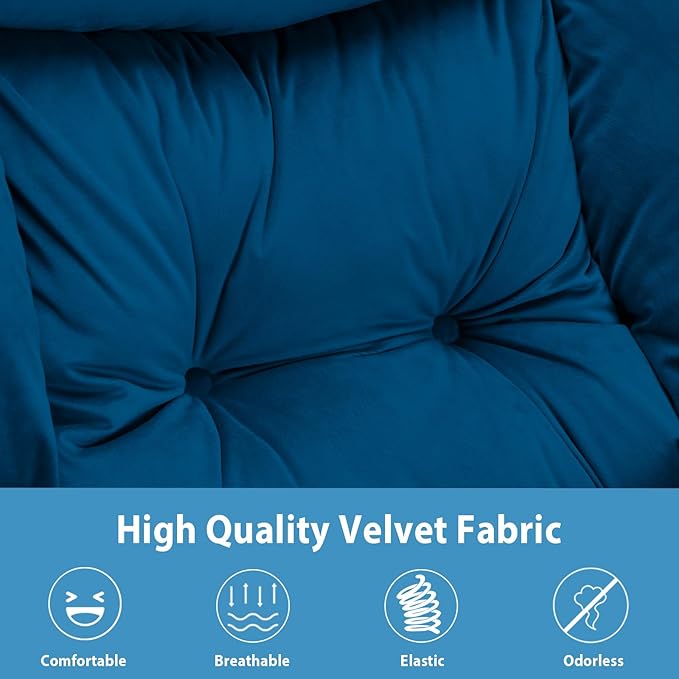 Lazy Chair with Folding Ottoman, Accent Chair Velvet Upholstered with Metal Structure and Non-Slip Pads, Sofa Armchair with Footrest and Side Storage Bag for Dorm, Room, Office, Blue - LeafyLoom