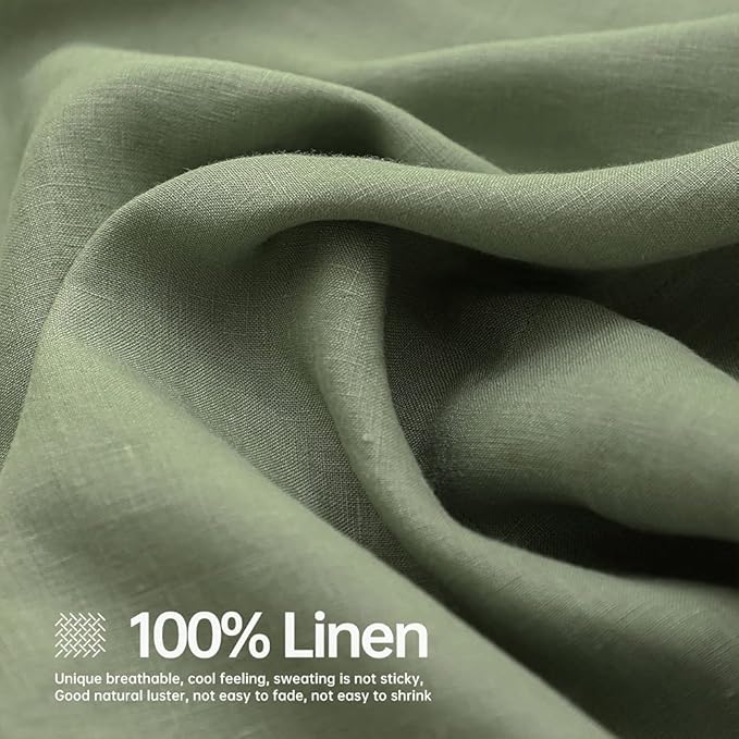 Simple&Opulence 100% Linen Sheet Set Solid Color-4 Pcs Washed French Linen Bed Sheets(1 Flat Sheet,1 Fitted Sheet,2 Pillowcases)-Breathable Bedding Set (Sage Green, Queen) - LeafyLoom