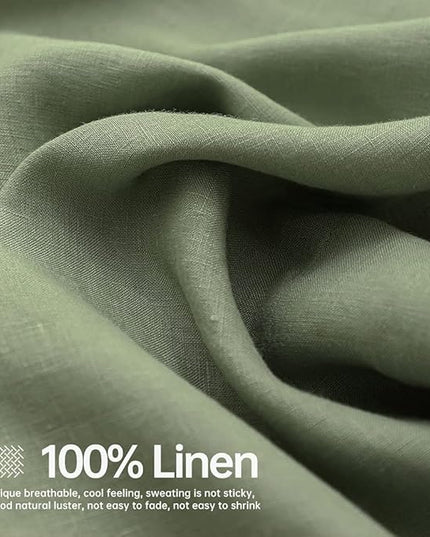 Simple&Opulence 100% Linen Sheet Set Solid Color-4 Pcs Washed French Linen Bed Sheets(1 Flat Sheet,1 Fitted Sheet,2 Pillowcases)-Breathable Bedding Set(California King, Sage Green) - LeafyLoom