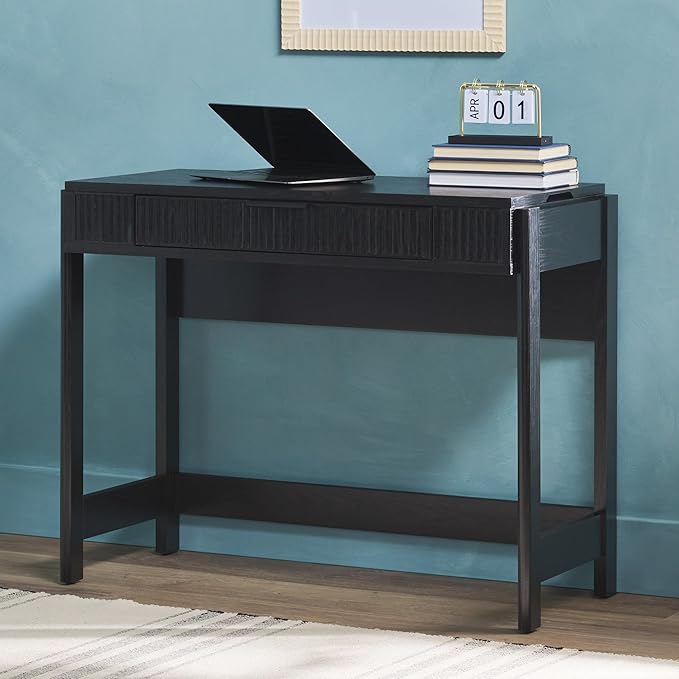 Walker Edison Office Writing and Computer Desk Spacious Desktop, Complementary in Living Spaces, 38 Inch, Reeded Lift-Top Black - LeafyLoom