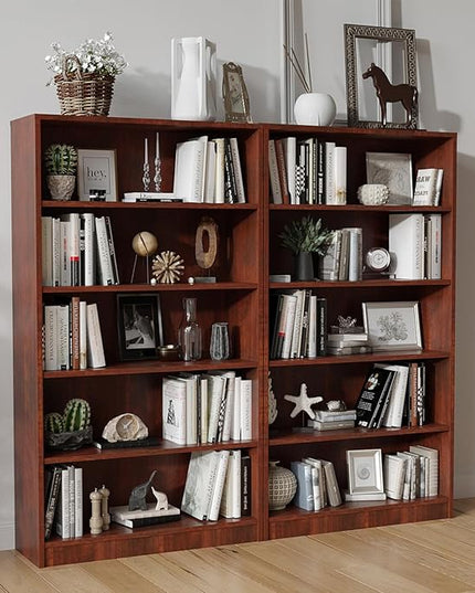 Farini 5 shelf boockase Display Bookcase Freestanding Wooden Bookshelves for Home Office Living Room,60 Inch Height,Cherry - LeafyLoom