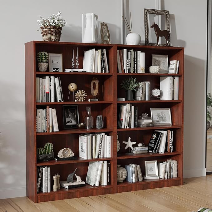 Farini 5 shelf boockase Display Bookcase Freestanding Wooden Bookshelves for Home Office Living Room,60 Inch Height,Cherry - LeafyLoom