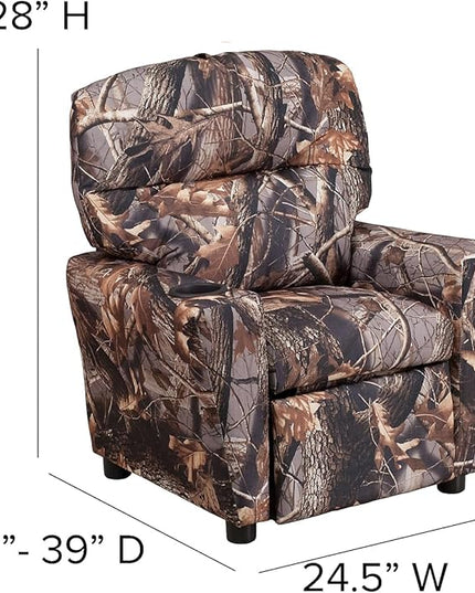 Flash Furniture Chandler Vinyl Kids Recliner with Cup Holder and Safety Recline, Contemporary Reclining Chair for Kids, Supports up to 90 lbs., Camouflage - LeafyLoom