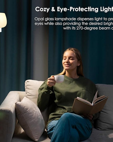 Floor Lamp for Living Room with 3 Color Temperatures, Standing Lamp with White Opal Glass Lampshade, Modern Tall Lamp with Foot Switch, Pole Lamp for Office Bedroom Dining Room, 9W LED Bulb Included - LeafyLoom