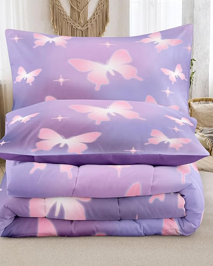 Tailor Shop Butterfly Comforter Sets King Size,Purple Pink Butterfly Bedding Sets for Girls Kids Teens with 2 Pillowcase… - LeafyLoom
