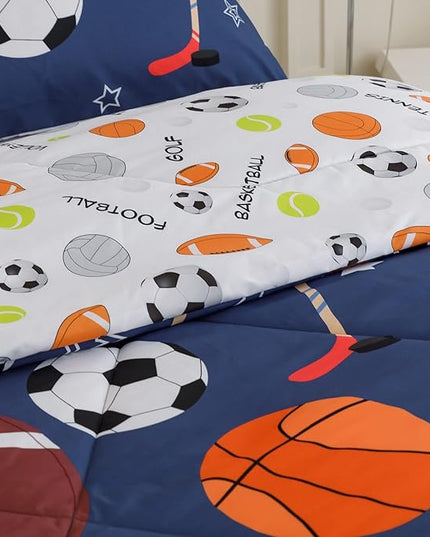 RYNGHIPY Kids Sports Theme Bedding Set, Basketball Football Baseball Tennis Print Comforter Set for Teens Boys Girls, Super Soft Lightweight (Balls,Twin) - LeafyLoom
